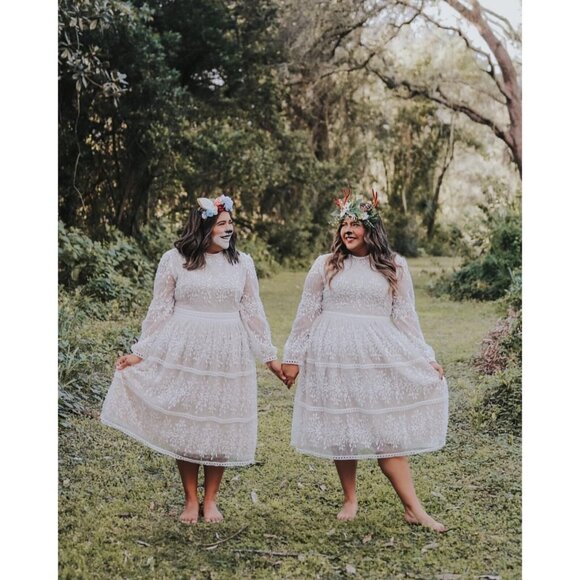 NWT Ivy City Co Sicily in White Champagne Lining Floral Midi Dress 5X - Picture 7 of 8